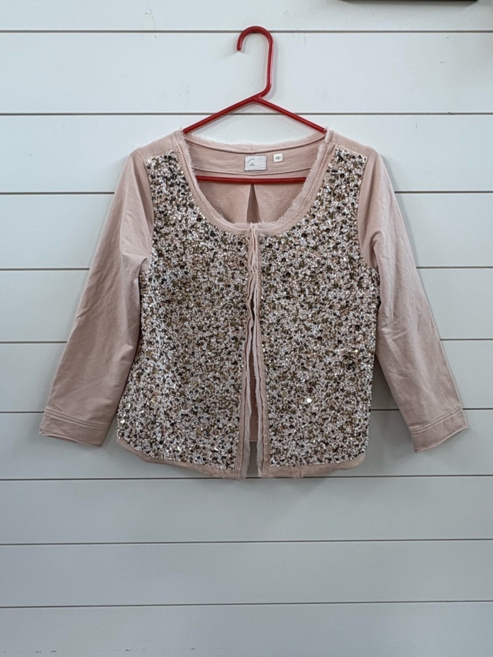 Anthropologie Sequin-Embellished Blush Pink Cardigan Jacket